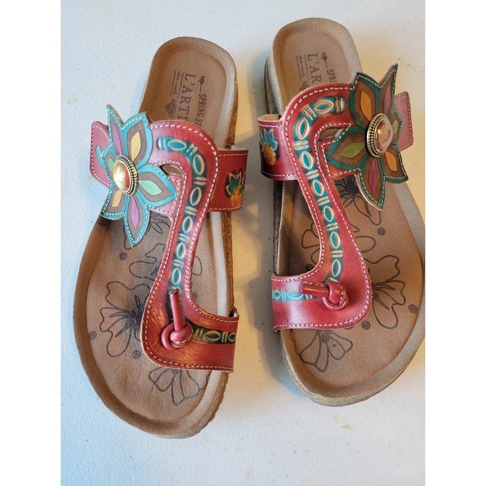 Spring Step L'Artiste Ladies Red Sandals w/toe ring Size 38 (7)